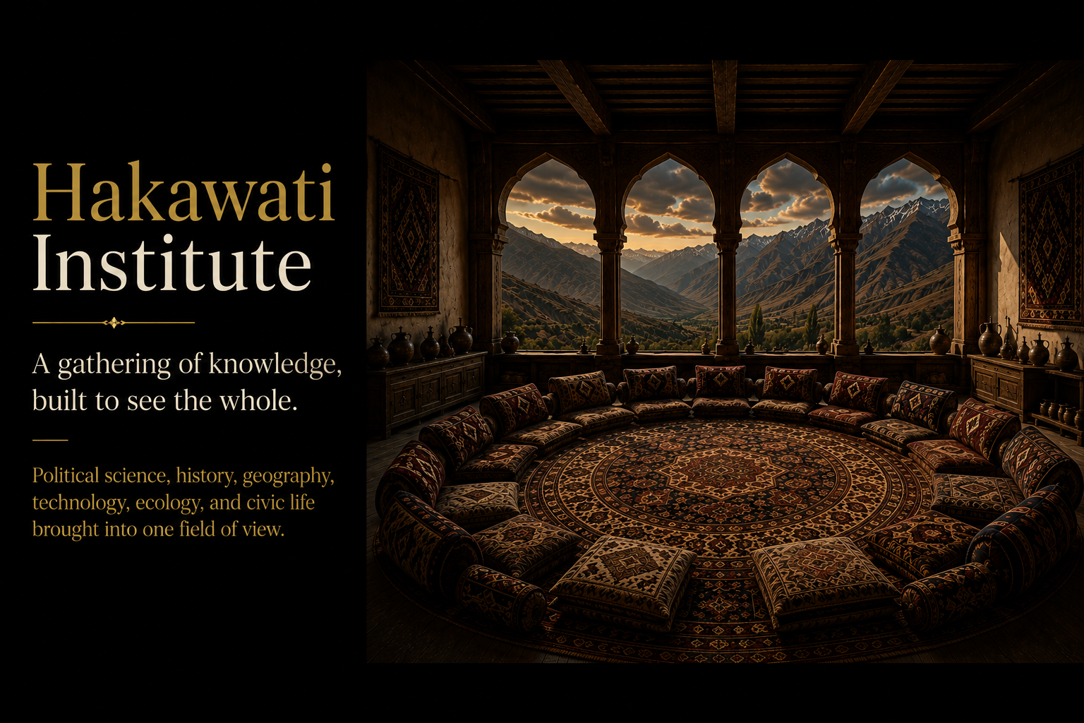 Hakawati Institute — A gathering of knowledge, built to see the whole. Political science, history, geography, technology, ecology, and civic life brought into one field of view.